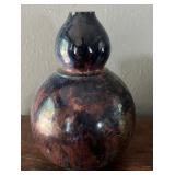 Studio Pottery Raku Double Gourd Vase Iridescent