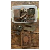 Vintage wood and metal printing press blocks