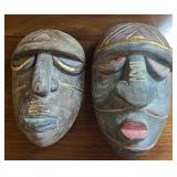 Pair of Hand-Carved Tribal Style Wood Wall Masks