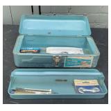 Steel tool box, 15 x 7 x 5.5 in, staples, hook,