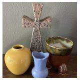 Studio Pottery Vases & Stone Cross, Cross has