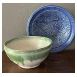 Studio Pottery Fish Motif Plate 9.25w & Green