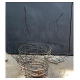 3 metal planters. 2 hanging ones and a metal