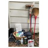 House hold lot. Two brooms mop, old mop, dustpan