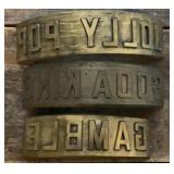 3 Vintage brass curved printers blocks Soda King,