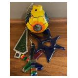 4 Handmade art glass ornaments. Sunflower made in