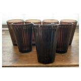 8 Plum glass cups. 6in tall