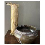 Studio Pottery Bowl & Organic Form Vase ï¿½
