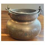 Vintage Hand-Hammered Copper Cauldron Etched