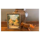 Signed & Framed Painting Mountain Landscape, Metal