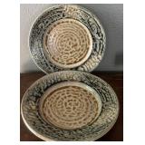 Pair Studio Art Pottery Bowls Hand Carved