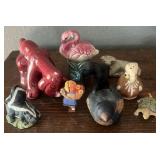 Assorted Animal Figurine Lot Pottery Carved Stone