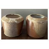 Signed Studio Pottery Vase Pair ï¿½ Earth Tone Drip