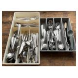 2 kitchen silverware organizers full of
