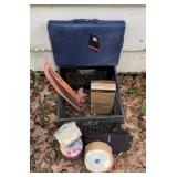 Blue bleacher cushion, aggressive cuts, knife,