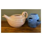 Blue pottery strawberry pot, Pink Aladdin tea pot