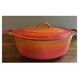 Vintage Flame-Orange Enameled Cast Iron Dutch
