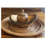 Live Edge Bowl, Lidded Jar & Woven Tray