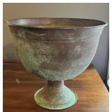 Antique Copper Pedestal Bowl Footed Planter with