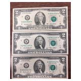 Lot of 3 K note $2 bills