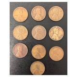 Lot of 10 Lincoln Wheat Pennies 1909-1936