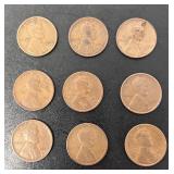 Lot of 9 Lincoln Wheat Pennies 1913-1929