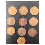 Lot of 10 Lincoln Wheat Pennies 1909-1936