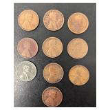 Lot of 10 Lincoln Wheat Pennies 1913-1943