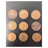 Lot of 9 Lincoln Wheat Pennies 1910-1929