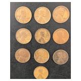 Lot of 10 Lincoln Wheat Pennies 1910-1956