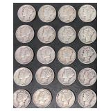 Lot of 50 Mercury head dimes 19430s-1950s