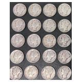 Lot of 50 Mercury head dimes 19430s-1950s