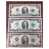 Lot of 3 $2 bills