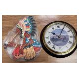 Wood Indian decor and VTG clock