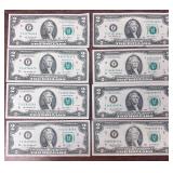 Lot of 8 2013 F note $2 bills