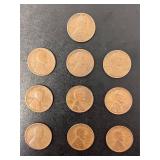 Lot of 10 Lincoln Wheat Pennies 1911-1946