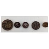 Mixed Lot of 5 Vintage Brass & Enamel Buttons