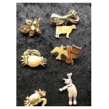 Crab, Cow, Clown & USA Vintage Pin Lot