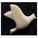 Hand-Carved White Dove Brooch with Brass Pinback
