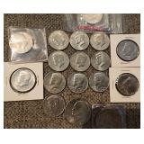 Lot of 17 Mixed Ike Dollars & Kennedy Half Dollars