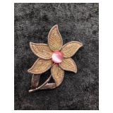 Vintage Pink Stone Flower Brooch Pin