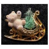 Christmas Sleigh Brooch with Teddy & Tree