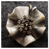 Silver-Tone Flower Brooch with Rhinestone Center