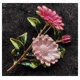 Pink & Purple Enamel Daisy Flower Brooch