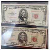 2 Red Seal $5 Bills ï¿½ 1953 & 1963
