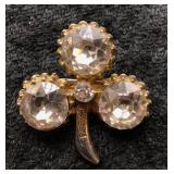 Vintage Rhinestone Shamrock Brooch