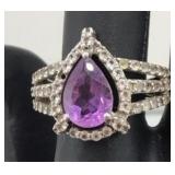 Sterling Amethyst Statement Ring - Size 7.5