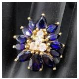 Sterling Silver 925 Sapphire Flower Ring Sz 6.5