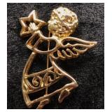 Gold Tone Angel with Star Brooch Pin