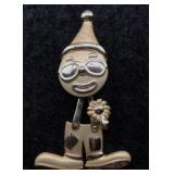 Enamel Figural Clown Brooch with Flower